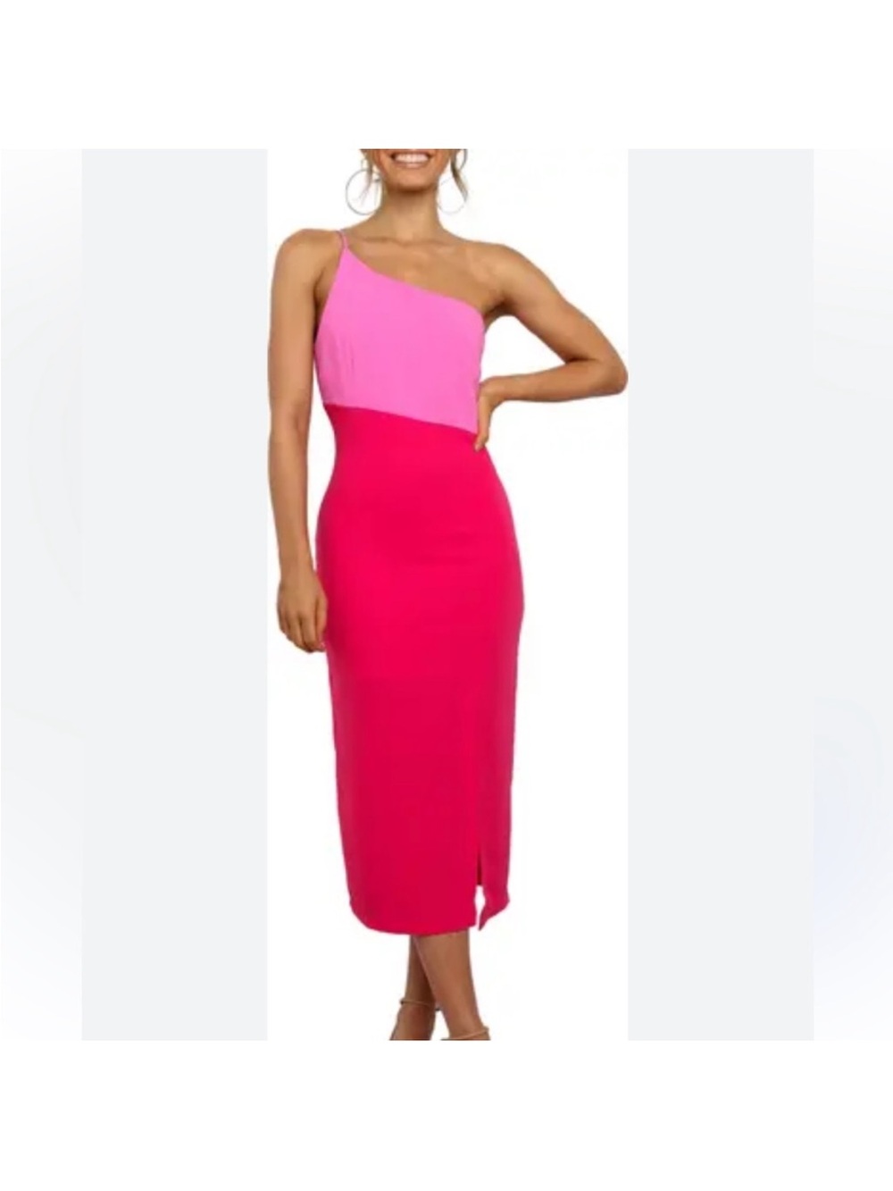 Petal & Pup Two-Tone Pink One-Shoulder Midi Dress